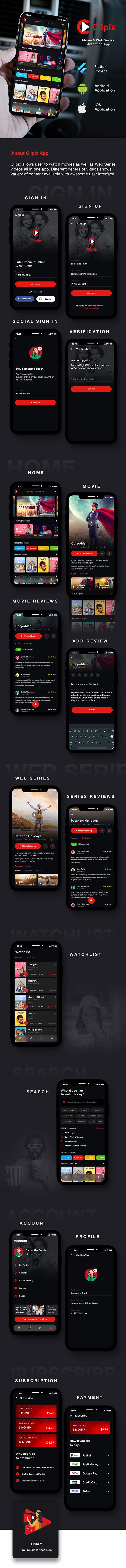 Movie Series Video Streaming Android App Template+ Video Streaming iOS App Template| Flutter| Clipix - 1
