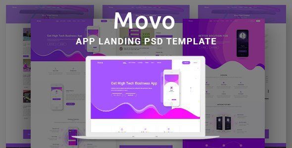 Movo App Landing PSD Template   Design App template
