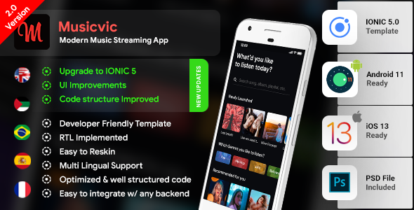 Music Android App Template + Music iOS App Template| Songs App| Streaming App| IONIC 5 | Musicvic Ionic Music &amp; Video streaming Mobile App template