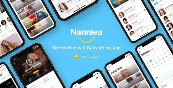 Nanniea - Sketch Nanny & Babysitting App  Travel Booking &amp; Rent Design Uikit