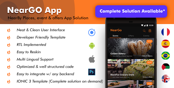NearBy Places Android App Template+ NearBy Place iOS App Template| NearGo (HTML+CSS IONIC 3) Ionic Ecommerce Mobile App template