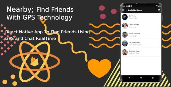 Nearby - React Native App For Find and Chat Using GPS Technology React native Chat &amp; Messaging Mobile App template