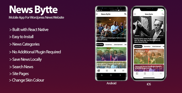 News Bytte - Wordpress News Website Mobile Application React native News &amp; Blogging Mobile App template