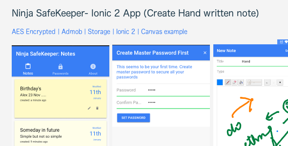 Ninja SafeKeeper: An Ionic 2 app build for note and password keeping Ionic  Mobile App template