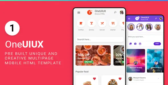 Oneuiux Creative Multipurpose Mobile App UI UX HTML Template  Ecommerce Design App template
