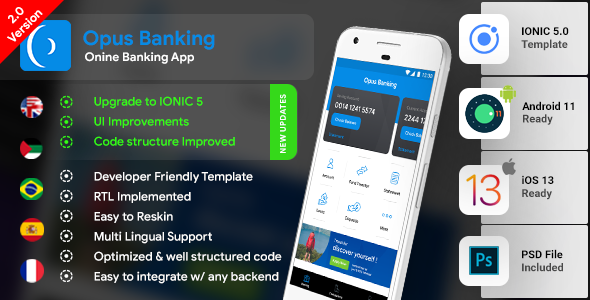 Online Banking Android App + Online Banking iOS App Template| Bank App| Opus Banking|IONIC 5 Ionic Finance &amp; Banking Mobile Uikit