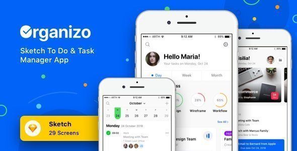 Organizo - Sketch To Do & Task Manager App   Design Uikit