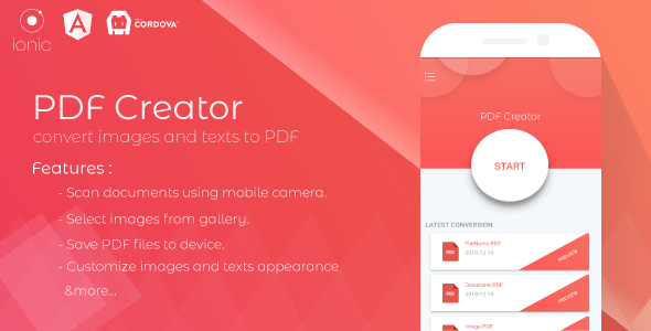 PDF Creator - Scan documents & Convert images to PDF Ionic  Mobile App template