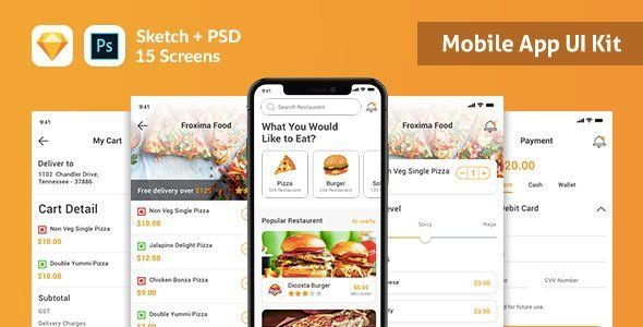 Pelaintete - Sketch and PSD UI Kit Template  Food &amp; Goods Delivery Design Uikit