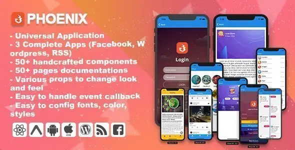 Phoenix - Full multipurpose React-Native Application & UI Component React native Developer Tools Mobile App template