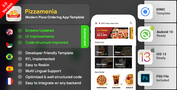 Pizza Ordering Android App Template + Pizza Ordering iOS App Template|Pizza App| Pizzamenia| IONIC 3 Ionic Food &amp; Goods Delivery Mobile App template