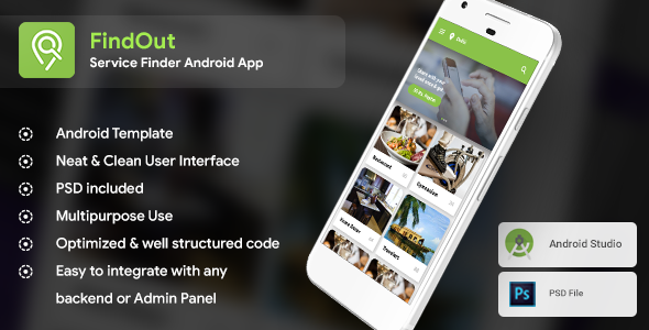 Place Finder, Restaurant & Service Finder, NearBy Android App Template (XML Code in Android Studio) Ionic Ecommerce Mobile App template