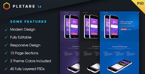 Pletare - Mobile Landing Page Fullscreen PSD   Design App template
