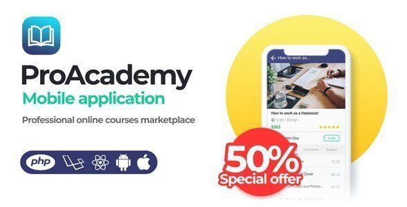 Proacademy mobile app- Education & LMS Marketplace (Android + iOS) React native Books, Courses &amp; Learning Mobile App template
