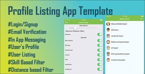 Profile Listing and Live Chat App Template React native Chat &amp; Messaging Mobile App template