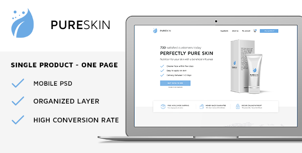 PureSkin - Single Product / Ecommerce / Bootstrap / PSD Template  Ecommerce Design Uikit