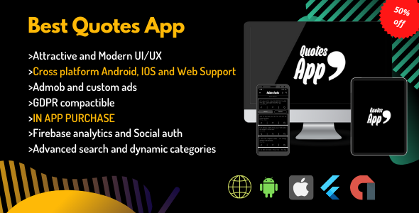 Quotes App + Admin app + Web app - flutter Flutter  Mobile App template