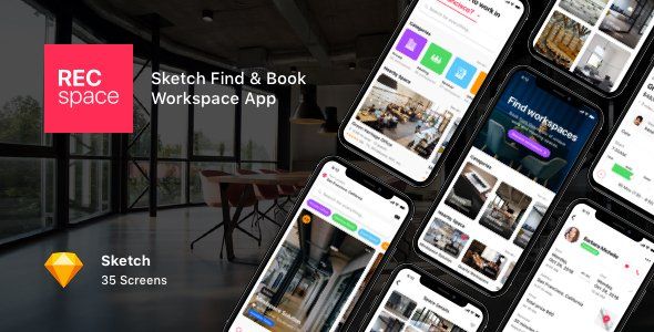 RECspace - Sketch Find & Book Workspace App  Events &amp; Charity Design Uikit
