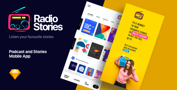 RadioStory | A Podcast Mobile App Sketch Template  Ecommerce Design 