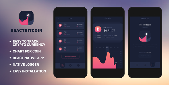 React Bitcoin Ticker React native Finance &amp; Banking Mobile App template