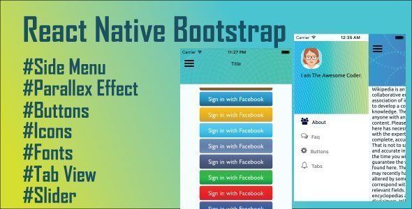 React Native Bootstrap React native  Mobile App template