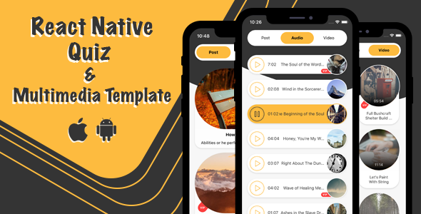 React Native Quiz And Multimedia Template React native  Mobile Boilerplate