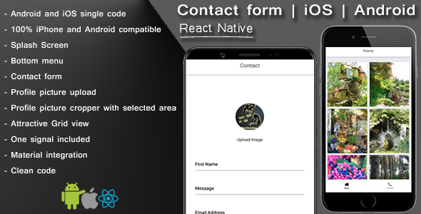 React native contact form with cropper React native  Mobile App template