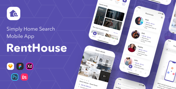RentHouse - Simply Home Search Mobile App  Travel Booking &amp; Rent Design App template