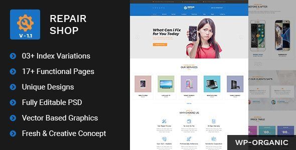 Repair Shop - Mobile & Gadget Repairing PSD Template  Ecommerce Design 