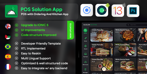 Restaurant Kitchen App + Restaurant Menu App+ Restaurant POS Web App | Android+iOS | IONIC 5 Ionic Food &amp; Goods Delivery Mobile App template