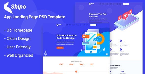 Shipo – App, Software & SAAS Landing Page PSD Template  Ecommerce Design App template