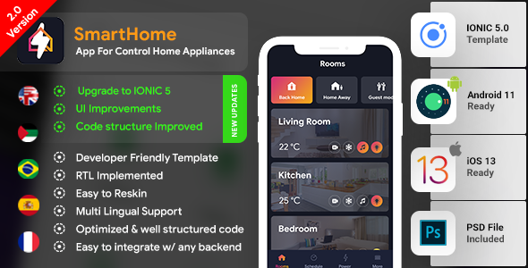 Smart Home Android App + Smart Home iOS App Template | HTML + Css IONIC 5 Ionic  Mobile App template