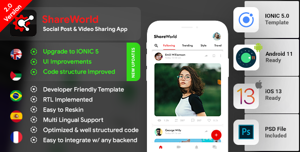 Social Network App Template| Video Story, Chats, Group Chats| Android + iOS |IONIC 5 Ionic Chat &amp; Messaging Mobile App template