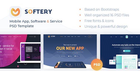 Softery - Mobile App, Software & Service PSD Template   Design App template