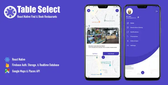 Table Select | React Native Find & Book Restaurants React native Food &amp; Goods Delivery Mobile App template