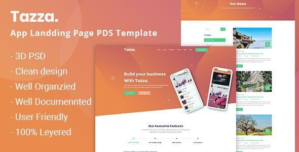 Tazza - App Landing Page PSD Template  Ecommerce Design App template