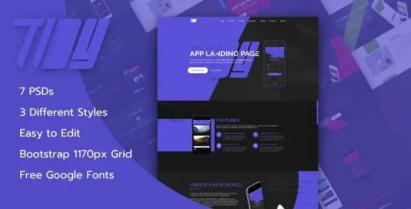TiDY - Mobile App Landing Page Design - PSD Template   Design App template