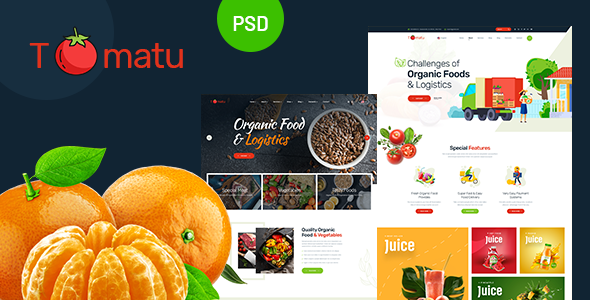 Tomatu - Organic Foods & Logistics PSD Template  Ecommerce Design Uikit