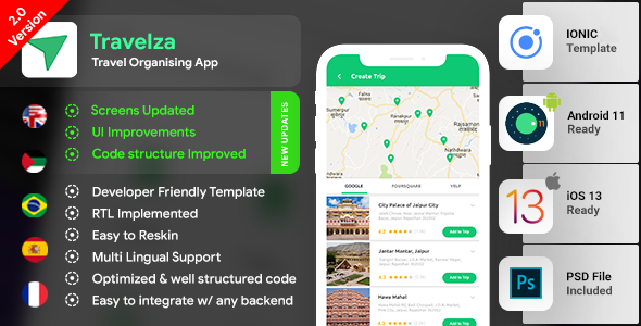 Travel Organiser Android App Template + Travel iOS App Template | Travel App| Travelza| IONIC 3 Ionic Travel Booking &amp; Rent Mobile App template