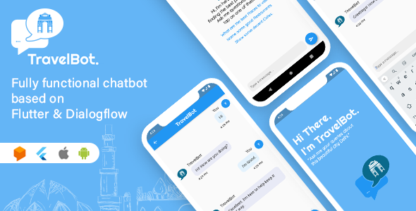 TravelBot - Flutter & DialogFlow based AI powered chatbot Flutter Chat &amp; Messaging Mobile App template