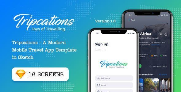 Tripcations - A Modern Mobile Travel App Template in Sketch  Food &amp; Goods Delivery Design Uikit