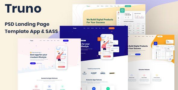 Truno - PSD Landing Page Template App & Sass  Ecommerce Design App template