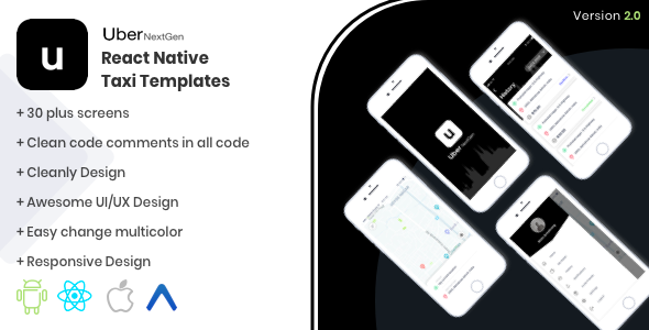 Uber NextGen React Native UI Kit Template React native Taxi Mobile Uikit