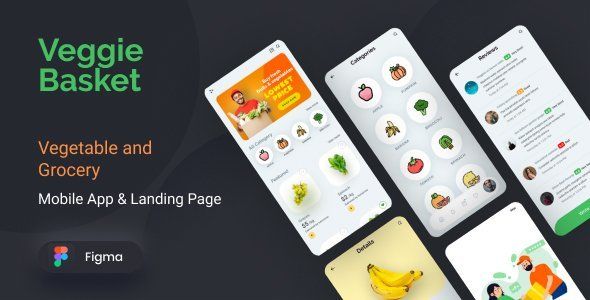 VeggieBasket | Mobile App and Landing Page Figma Template  Ecommerce Design 