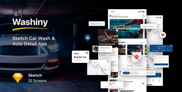 Washiny - Sketch Car Wash & Auto Detail App  Travel Booking &amp; Rent Design Uikit