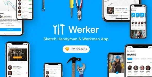 Werker - Sketch Handyman & Workman App   Design Uikit