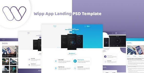 Wipp - App Landing PSD Template  News &amp; Blogging Design App template
