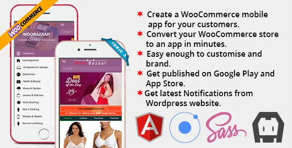 Woobazaar Full Mobile Application for Woocommerce Ionic 3 Ionic Ecommerce Mobile App template