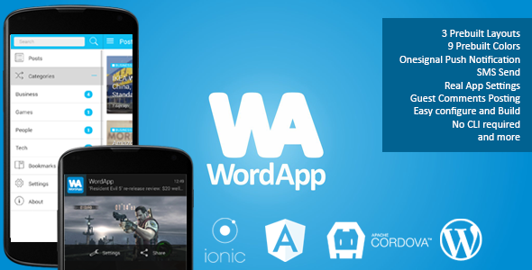 WordApp — PhoneGap/Cordova Wordpress Hybrid App Ionic Social &amp; Dating Mobile App template