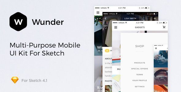 Wunder - Multi-Purpose Mobile UI Kit For Sketch  Ecommerce Design App template